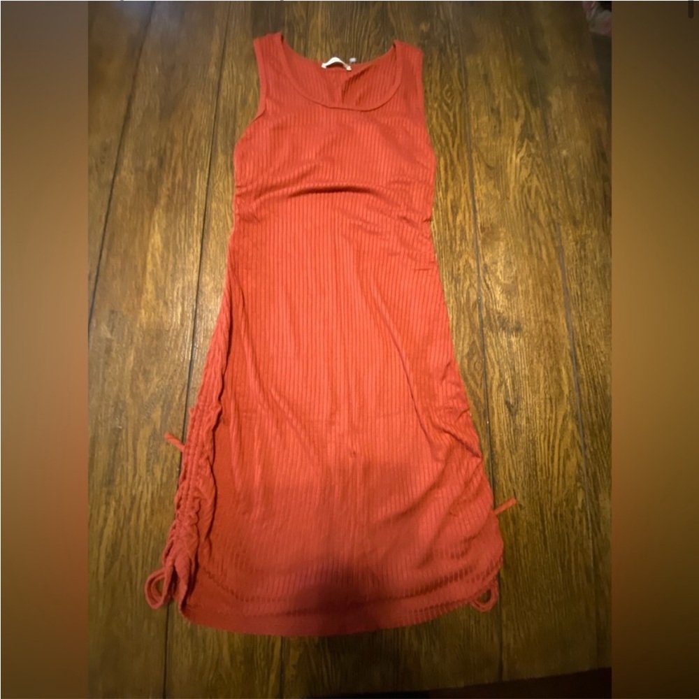 Reformation Jeans Midi Side Tie Scoop Neck Burnt Orange Midi Dress Size Large C3